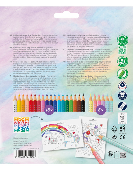 Comprar Lápis de Cor Faber-Castell Grip 18 + 6 Sparkle Pastel ( Unicorn ) | Lápis de Cor Aguareláveis | Faber-Castell